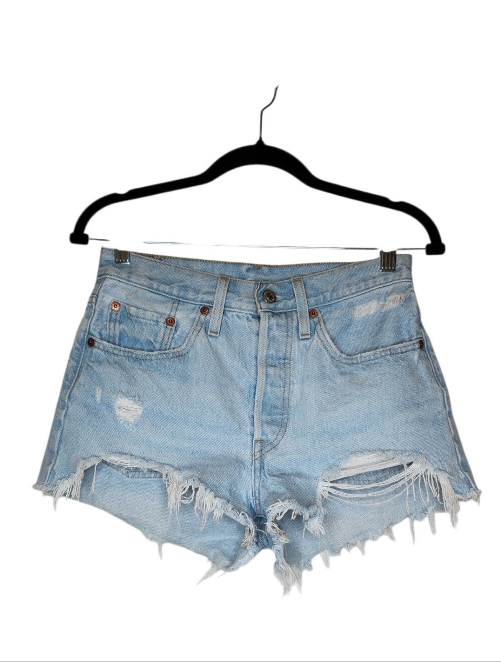 Levi's 501 Button Fly Distressed Cut Off Denim Shorts Size 26